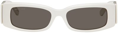 Shop Balenciaga White Max Rectangle Sunglasses In White-white-grey