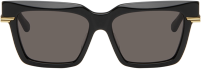 Shop Bottega Veneta Black Square Sunglasses In Black-gold-grey