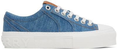 Shop Burberry Blue Patch Sneakers In Mid Blue