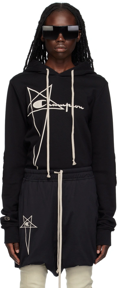 Rick Owens Black Champion Edition Body Hoodie In 09 Black
