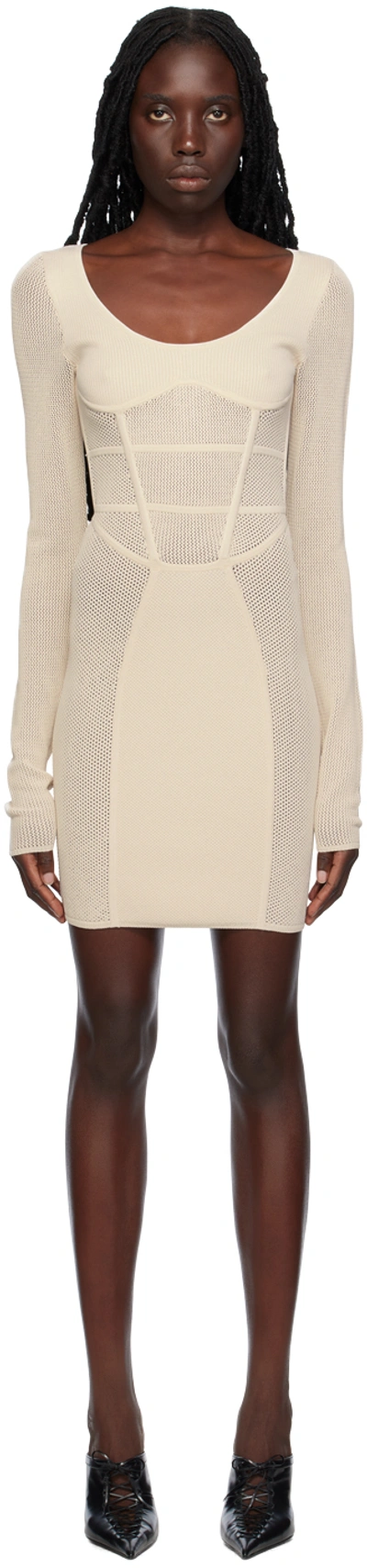 Shop Dion Lee Beige Semi-sheer Minidress In Ecru