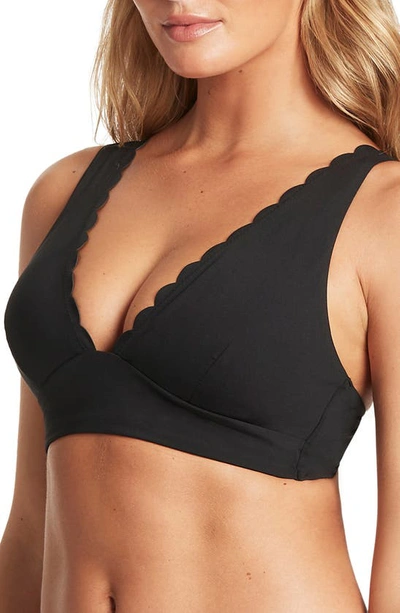 Shop Sea Level Scalloped Longline Bikini Top In Black