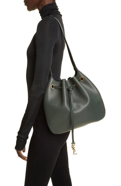 Shop Saint Laurent Medium Paris Vii Leather Hobo Bag In Vert Fonce