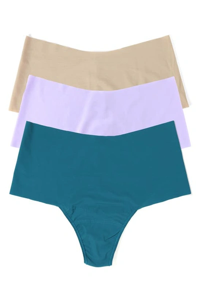 Shop Hanky Panky Breathe Assorted 3-pack High Waist Thongs In Earth Dance/taupe/wisteria