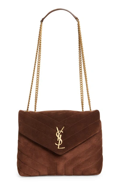 Shop Saint Laurent Small Lou Suede Crossbody Bag In Brown Coffee