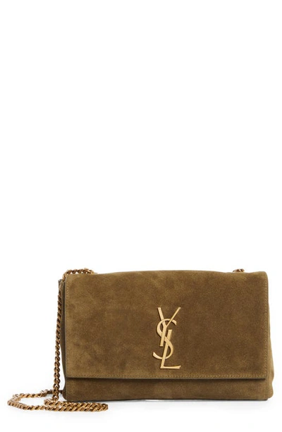 Shop Saint Laurent Kate Reversible Suede & Leather Crossbody Bag In Loden Green