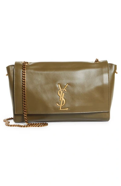 Shop Saint Laurent Kate Supple Reversible Leather Shoulder Bag In Loden Green