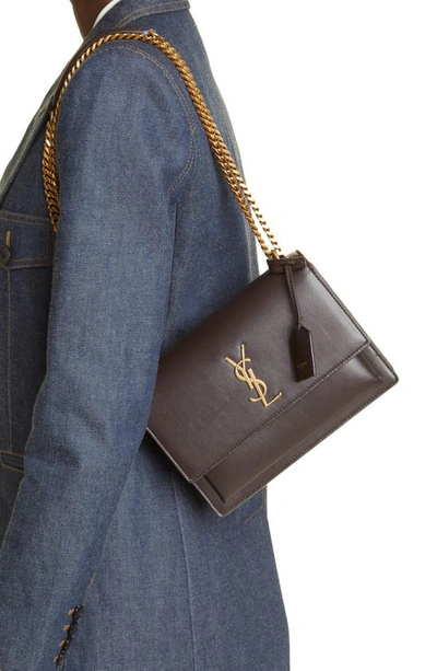Shop Saint Laurent Medium Sunset Leather Shoulder Bag In Dark Chocolate