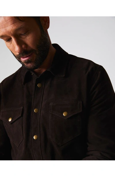 Billy Reid Suede Snap Front Shirt In Chocolate