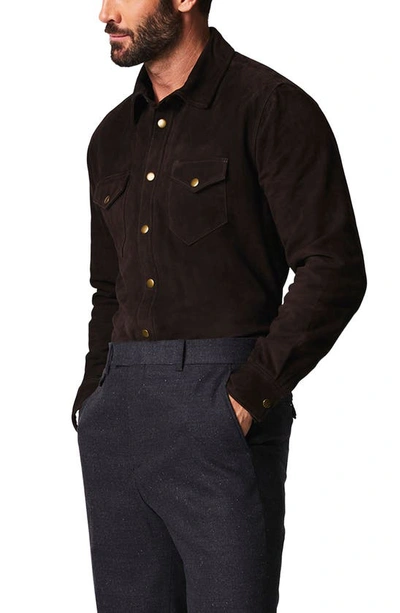 Billy Reid Suede Snap Front Shirt In Chocolate