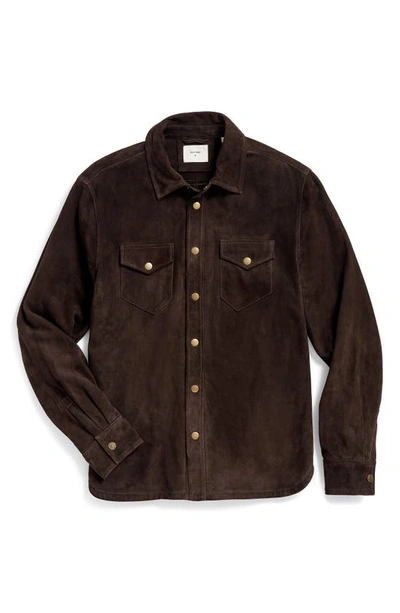 Billy Reid Suede Snap Front Shirt In Chocolate