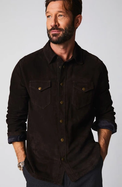 Billy Reid Suede Snap Front Shirt In Chocolate