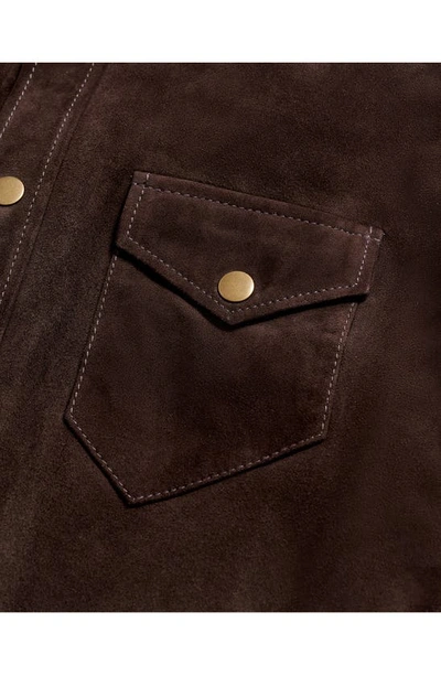 Billy Reid Suede Snap Front Shirt In Chocolate