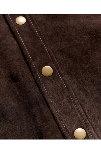 Billy Reid Suede Snap Front Shirt In Chocolate
