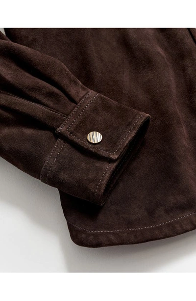Billy Reid Suede Snap Front Shirt In Chocolate