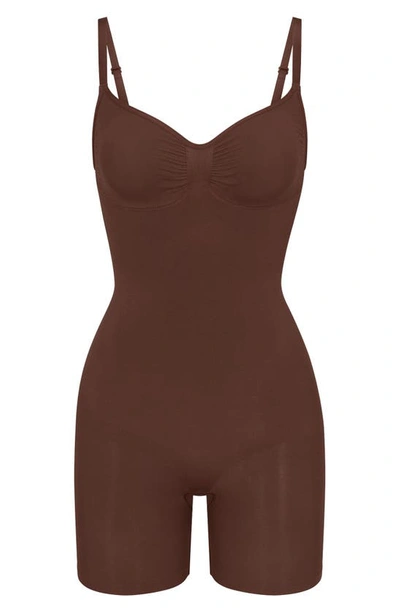 Shop Skims Seamless Sculpt Mid Thigh Bodysuit In Cocoa