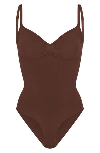 Skims Seamless Sculpt Slim-fit Stretch-woven Bodysuit In Cocoa