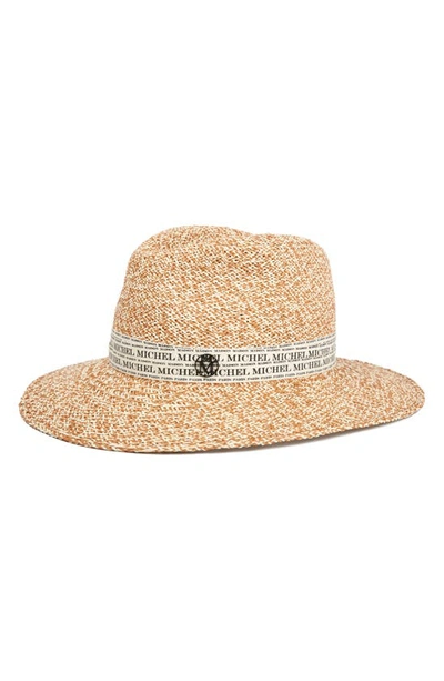 Shop Maison Michel Henrietta Logo Band Straw Hat In Natural/ Camel