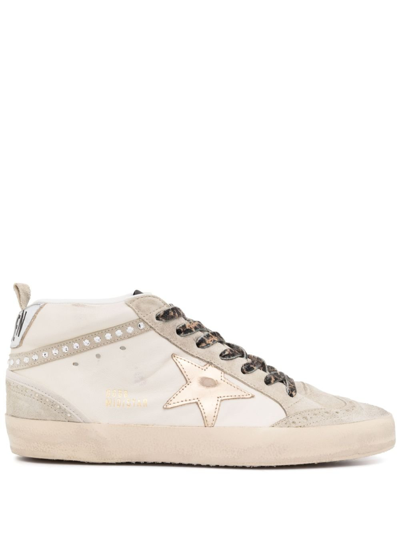 Shop Golden Goose Neutral Mid Star Crystal Embellished Sneakers In Neutrals
