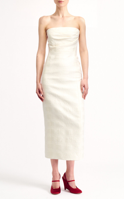 Shop Emilia Wickstead Lowre Checked-tweed Cotton-blend Midi Dress In Ivory