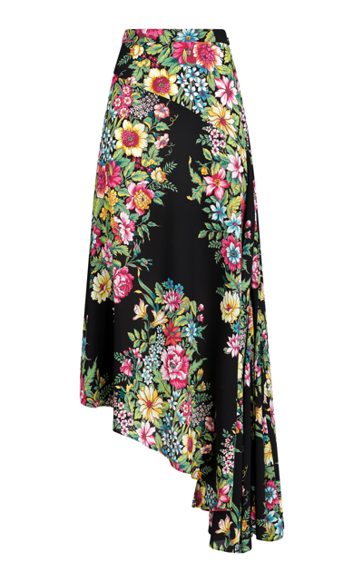 Shop Etro Asymmetric Floral-crepe Maxi Skirt In Multi