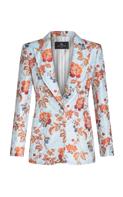Shop Etro Tailored Floral-jacquard Blazer In Blue