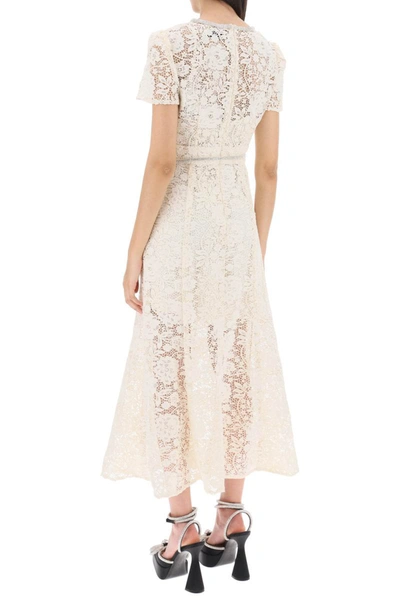 Shop Self-portrait Self Portrait Midi Dress In Floral Lace With Crystal Bow In White