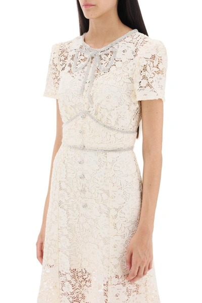 Shop Self-portrait Self Portrait Midi Dress In Floral Lace With Crystal Bow In White