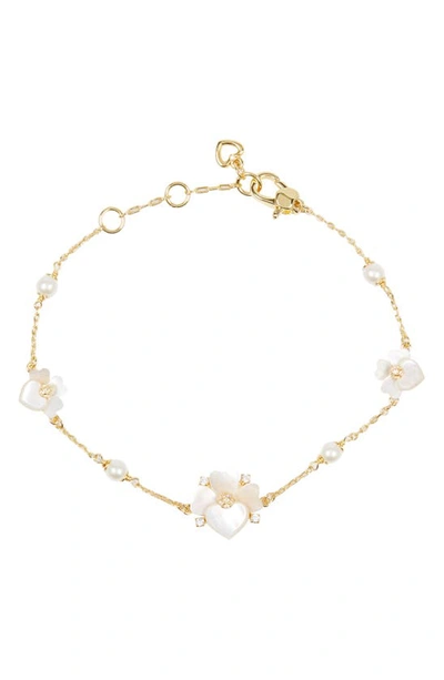 Shop Kate Spade Crystal Flower Bracelet In White Multi/ Gold