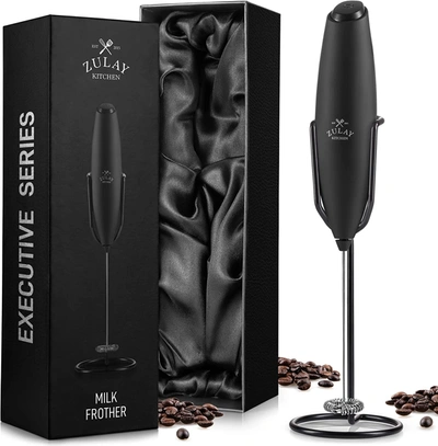 Zulay Kitchen Black Executive Series Ultra Premium Gift Milk Frother For Coffee With Improved Stand