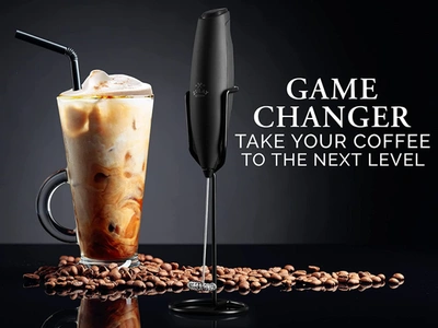 Zulay Kitchen Black Executive Series Ultra Premium Gift Milk Frother For Coffee With Improved Stand