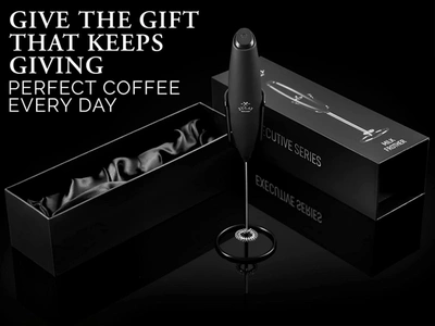 Zulay Kitchen Black Executive Series Ultra Premium Gift Milk Frother For Coffee With Improved Stand