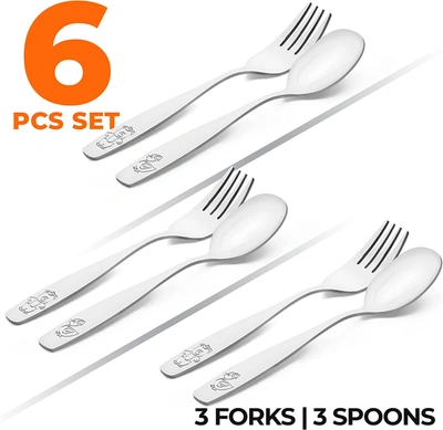 Zulay Kitchen Child And Toddler Silverware Set For Self Feeding (3 Spoons & 3 Forks) In Silver
