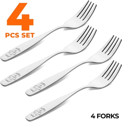 Zulay Kitchen Kids And Toddler Cutlery Set Designed For Self Feeding - 4 Piece Fork In Silver