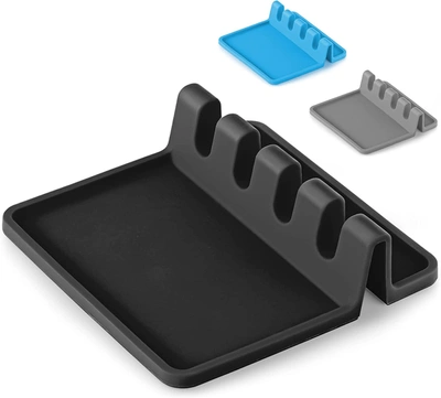 Zulay Kitchen Silicone Utensil Spoon Rest With Drip Pad For Multiple Utensils In Black
