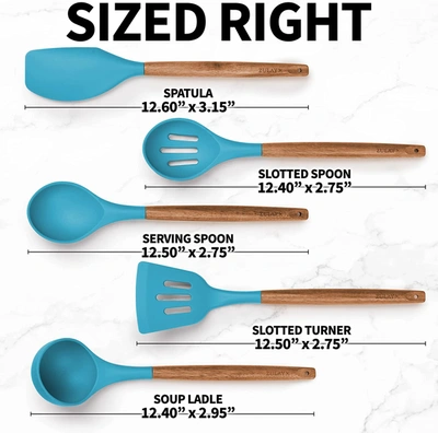 Zulay Kitchen 5 Piece Silicone Utensils Set With Authentic Acacia Wood Handles In Blue