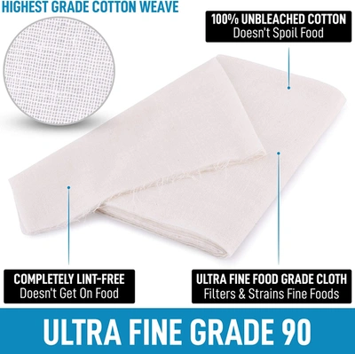 Zulay Kitchen Unbleached & Reusable Ultra Fine Cheese Cloth (2 Yard) In White