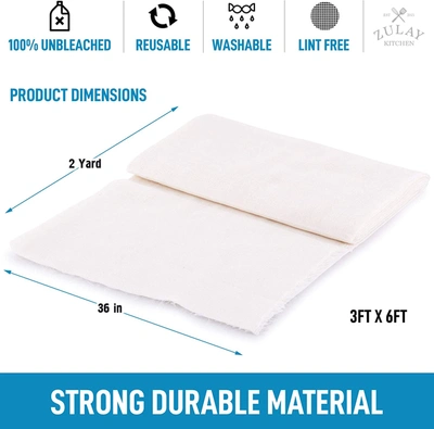 Zulay Kitchen Unbleached & Reusable Ultra Fine Cheese Cloth (2 Yard) In White