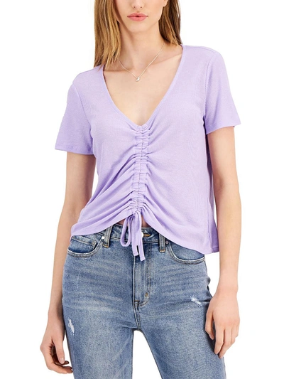 Shop Planet Gold Juniors Womens Ribbed Ruched Pullover Top In Purple