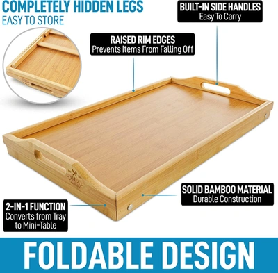 Zulay Kitchen Bamboo Breakfast In Bed Tray Table With Folding Legs And Handles In Brown