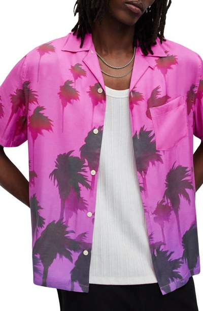 Shop Allsaints Islands Short Sleeve Button-up Camp Shirt In Punch Pink