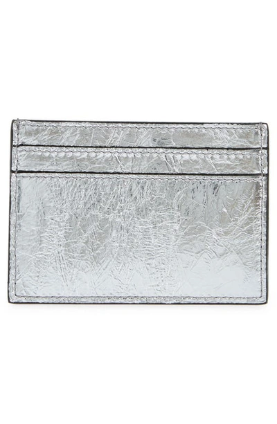 Shop Versace La Medusa Metallic Leather Card Case In Silver/ Palladium