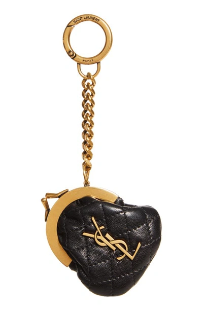 Shop Saint Laurent Gaby Leather Coin Pouch Key Ring In Noir