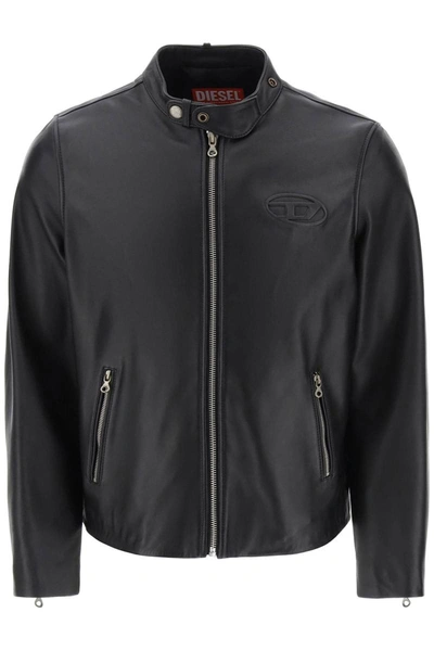 Shop Diesel L-metalo Leather Biker Jacket In Black
