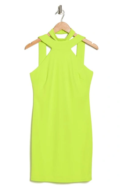 Shop Bebe Choker Mini Sheath Dress In Lime