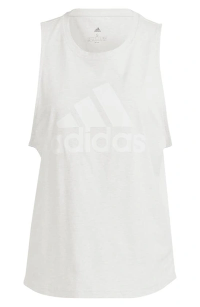 Shop Adidas Originals Essentials Big Logo Tank Top In Off White Melange/ White