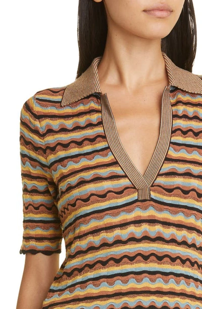 Shop Ulla Johnson Felix Scallop Stripe Collar Silk Blend Top In Tigers Eye