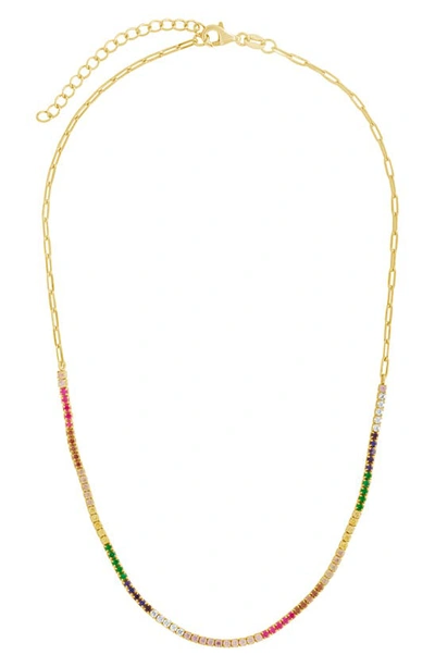Sterling Forever Maria Rainbow Cubic Zirconia Frontal Tennis Necklace In Gold