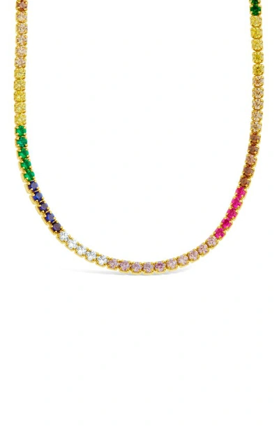 Sterling Forever Maria Rainbow Cubic Zirconia Frontal Tennis Necklace In Gold