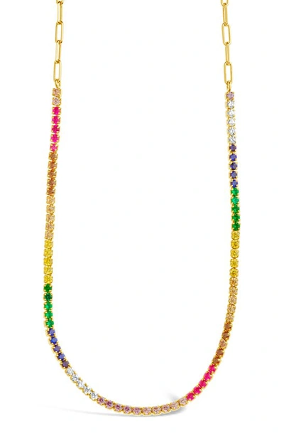 Sterling Forever Maria Rainbow Cubic Zirconia Frontal Tennis Necklace In Gold